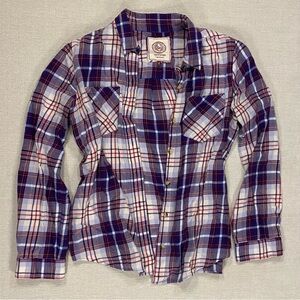 Purple Pink and Red Plaid Flannel Button Up Shirt